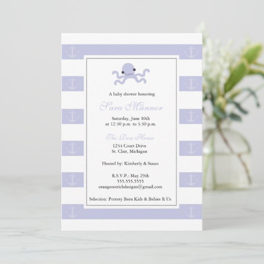 Jongen Shower Invitation - Baby Octopus Kaart (Staand voorkant)