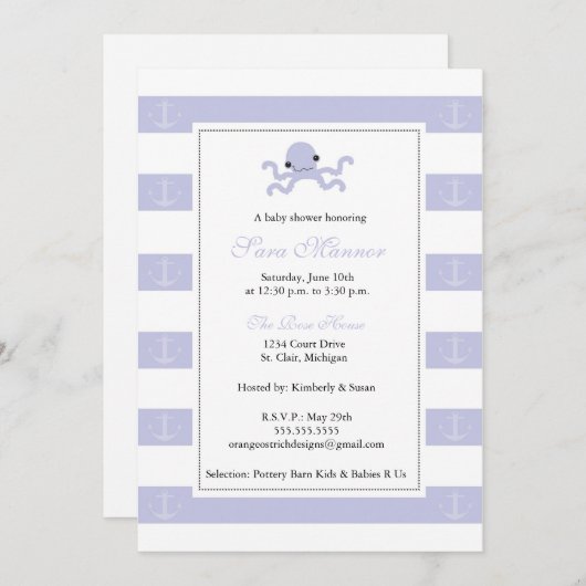 Jongen Shower Invitation - Baby Octopus Kaart (Voorkant / Achterkant)