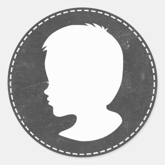 Jongen Silhouet Chalkboard Baby shower Favors Ronde Sticker (Voorkant)