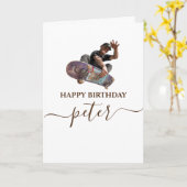 Jongen Skateboarden Gefeliciteerd Verjaardag Kaart (Gele Bloem)