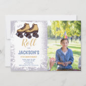 Jongen Skating Birthday Invitations met foto Kaart (Voorkant)