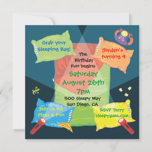 Jongen Slapepover Birthday Party Invitation Kaart (Voorkant)