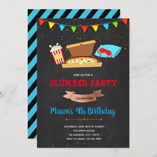 Jongen sleepover kaart (Voorkant / Achterkant)