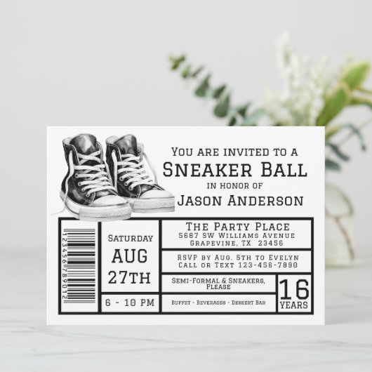 Jongen Sneaker Bal Verjaardagsfeestje Kaart (Staand voorkant)