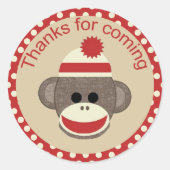 Jongen Sock Monkey ronde sticker (Voorkant)