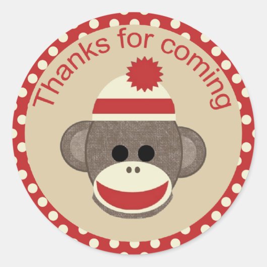 Jongen Sock Monkey ronde sticker (Voorkant)