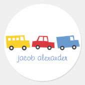 Jongen Speelgoed Kleurrijke Vervoer Auto Bus Vrach Ronde Sticker (Voorkant)