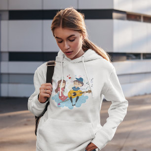 Jongen speelt gitaar voor Girl Love and Music Hoodie