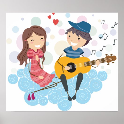 Jongen speelt gitaar voor Girl Love and Music Poster (Voorkant)