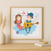 Jongen speelt gitaar voor Girl Love and Music Poster