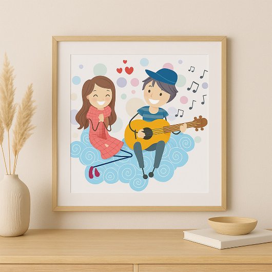 Jongen speelt gitaar voor Girl Love and Music Poster