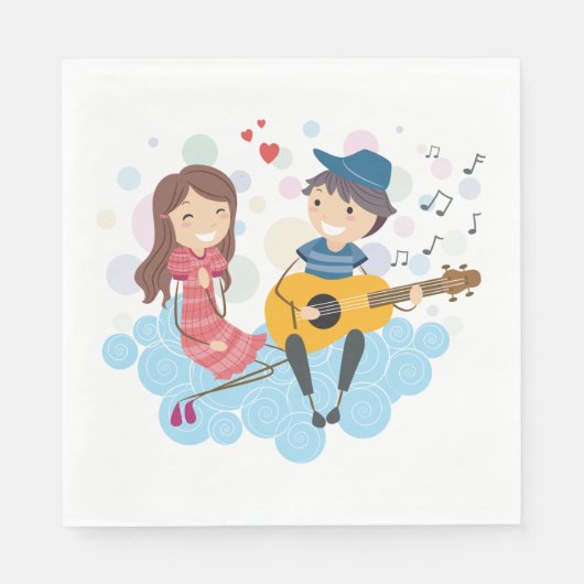 Jongen speelt gitaar voor Girl Love and Music Servet (Voorkant)