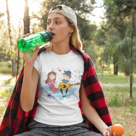 Jongen speelt gitaar voor Girl Love and Music T-shirt