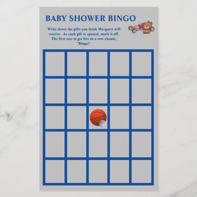 Jongen Speys Baby shower Bingo (Voorkant)