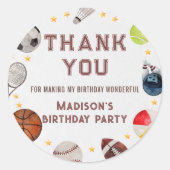 Jongen Sport Ball Kinderen Verjaardag Dank u Ronde Sticker (Voorkant)