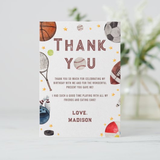 Jongen Sport Verjaardag Dank je kaart (Staand voorkant)