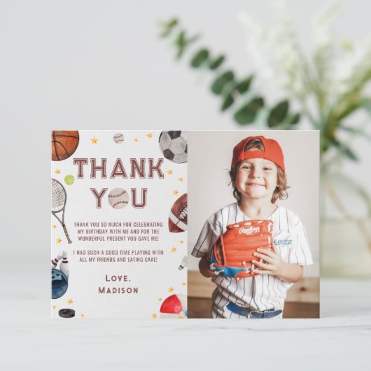 Jongen Sport Verjaardag Foto Dank je kaart (Staand voorkant)