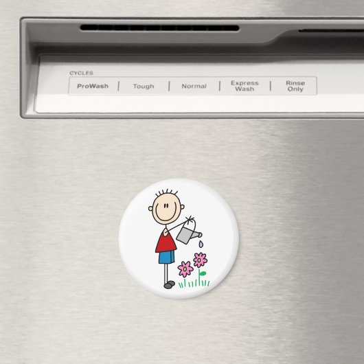 Jongen Stick Figuur Watering Bloemen Magneet (Insitu (Vaatwasser))