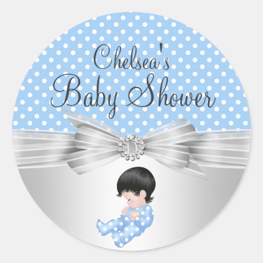 Jongen Stippen Baby Shower Sticker (Voorkant)