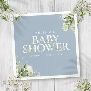 Jongen Stofblauw Groene Bladeren Baby Shower Servet