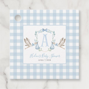 Jongen Stork Blauw Gingham Favor Tags Bedankjes Labels