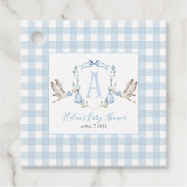 Jongen Stork Blauw Gingham Favor Tags Bedankjes Labels