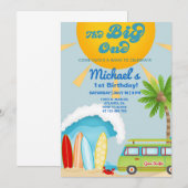 Jongen strandfeest, jongen strandbad zomeruitnodig kaart (Voorkant / Achterkant)