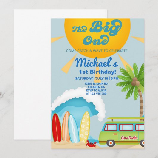 Jongen strandfeest, jongen strandbad zomeruitnodig kaart (Voorkant / Achterkant)