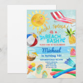 Jongen strandfeest, jongen strandbad zomeruitnodig kaart (Voorkant / Achterkant)