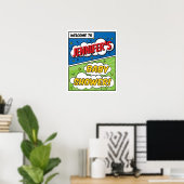 Jongen Stripboek Superheld Baby Shower Welkom Poster (Thuiskantoor)