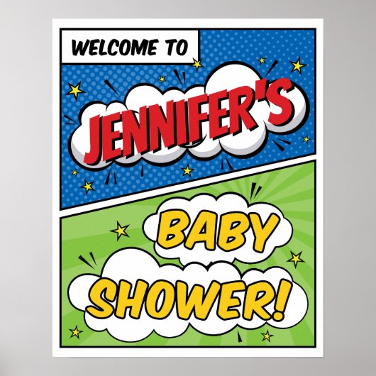 Jongen Stripboek Superheld Baby Shower Welkom Poster (Voorkant)