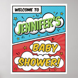 Jongen Stripboek Superheld Baby Shower Welkom Poster