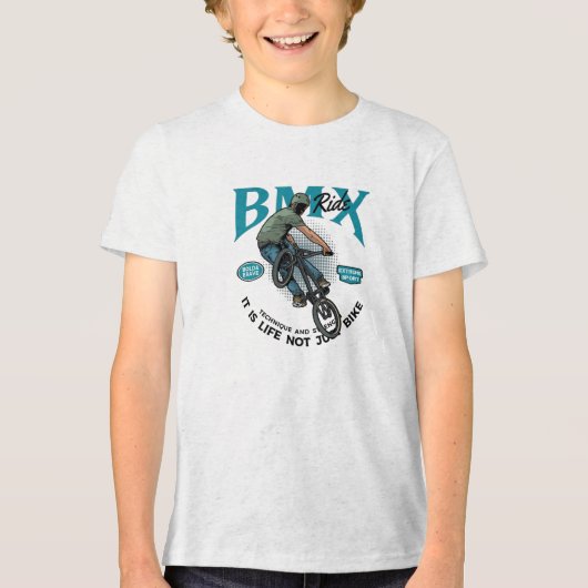 Jongen stunt op fiets Tri-Blend shirt (Voorkant)
