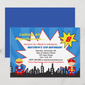 Jongen Superheld Birthday Party Invitations Kaart (Voorkant / Achterkant)