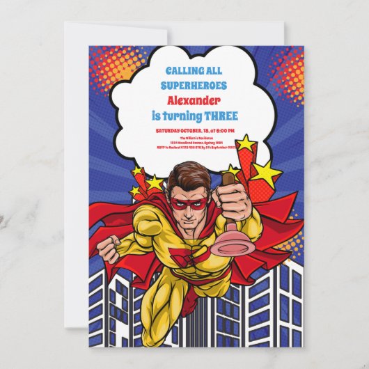 Jongen Superhero Comic Verjaardag Kaart (Voorkant)