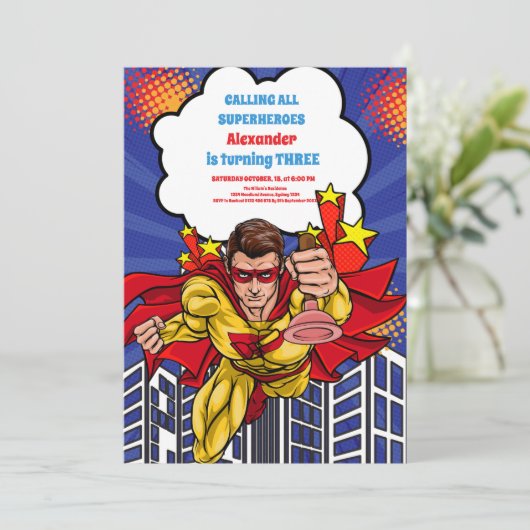 Jongen Superhero Comic Verjaardag Kaart (Staand voorkant)