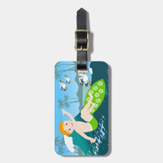 Jongen surft big wave Verjaardagsfeest Bagagelabel (Voorkant verticaal)