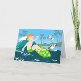 Jongen surft big wave Verjaardagsfeest Kaart
