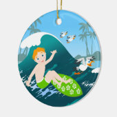 Jongen surft big wave Verjaardagsfeest Keramisch Ornament (Links)
