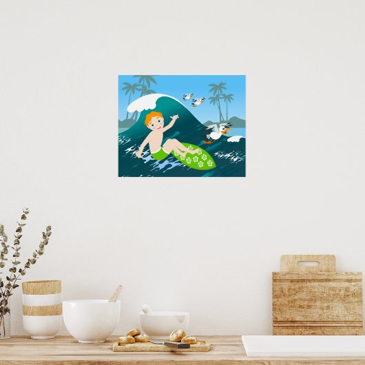 Jongen surft big wave Verjaardagsfeest Poster (Keuken)