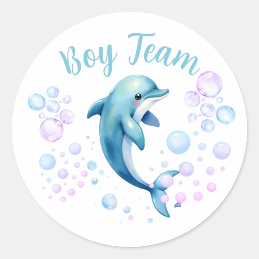 Jongen Team Dolfijn Geslacht Onthulling Ronde Sticker (Voorkant)