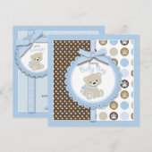 Jongen Teddy Bear Baby shower Invitation Square Kaart (Voorkant / Achterkant)