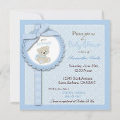 Jongen Teddy Bear Baby shower Invitation Square Kaart (Achterkant)