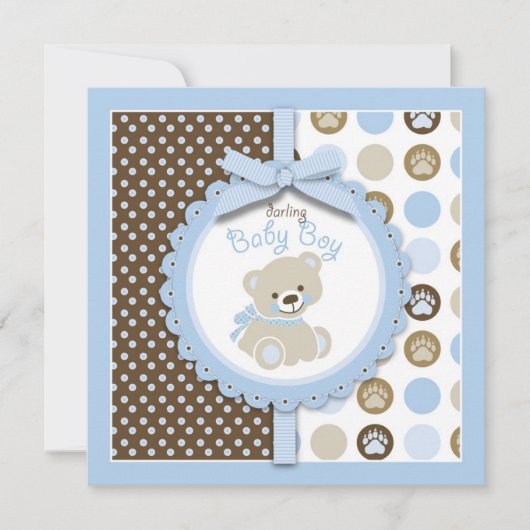 Jongen Teddy Bear Baby shower Invitation Square Kaart (Voorkant)