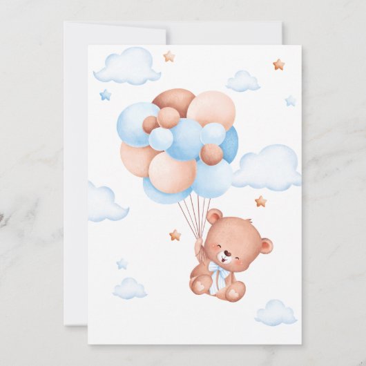 Jongen Teddy Bear Balloon Wachten Baby shower Kaart (Achterkant)
