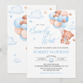 Jongen Teddy Bear Balloon Wachten Baby shower Kaart (Voorkant / Achterkant)