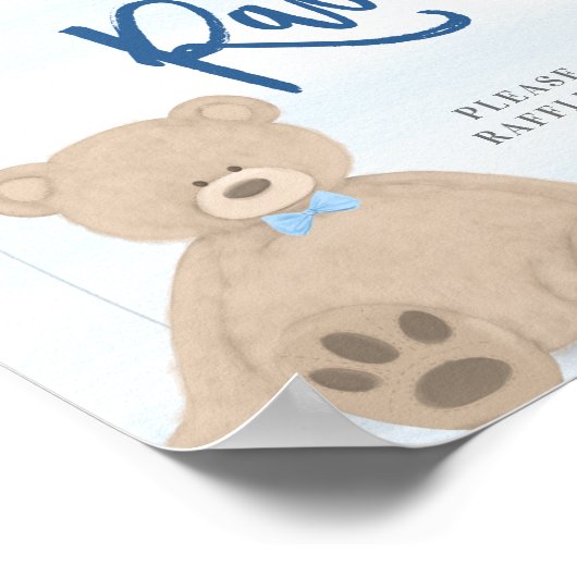 Jongen Teddy Bear Blue ballon Diaper Raffle Sign Poster (Hoek)