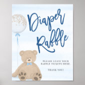 Jongen Teddy Bear Blue ballon Diaper Raffle Sign Poster (Voorkant)