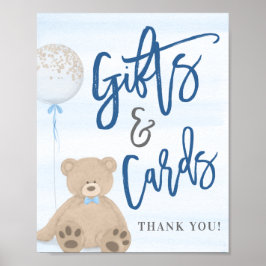 Jongen Teddy Bear Blue Ballon Gifts & Kaarten Sign Poster