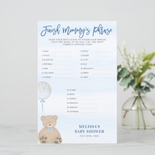 Jongen Teddy Bear Blue Ballon maakt de zin van mam (Staand voorkant)